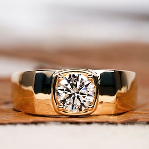 1.25CT Round Labgrown Diamond Solitaire Ring For Men Yellow Gold Round Diamond Engagement Ring CVD Lab Diamond Anniversary Ring Gift For Him