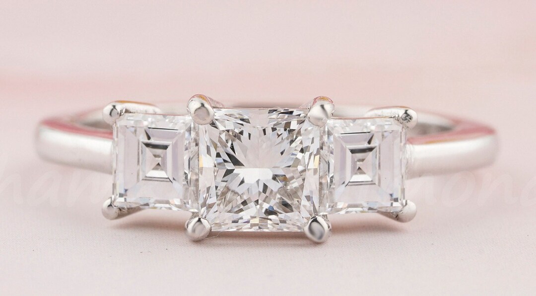 1.70CT Princess Cut Three Stone Diamond Engagement Ring Eco Friendly ...