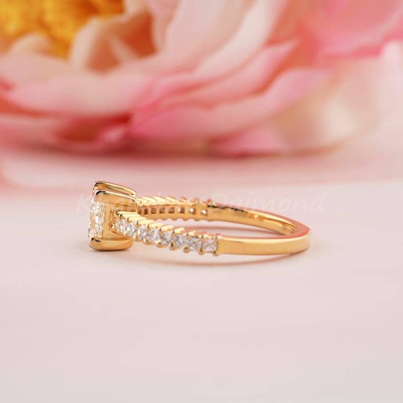 Princess Cut Lab Grown Diamond Engagement Ring,1 Ct Princess Diamond Wedding Ring,Gift For Her,Pave Ring,Anniversary Gift Ring,D/E VVS2 image 3