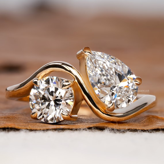 Round Pear Diamond Toi Et Moi Ring 2.00 CT Two Lab Grown Diamond Ring engagement Ring for Women wedding Ring anniversary Gift Ring igi Etsy