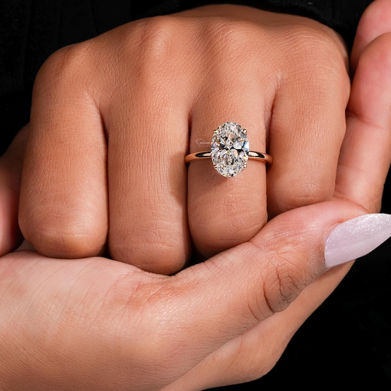3.50CT Oval Lab Grown Diamond Solitaire Engagement Ring–hidden Halo ...