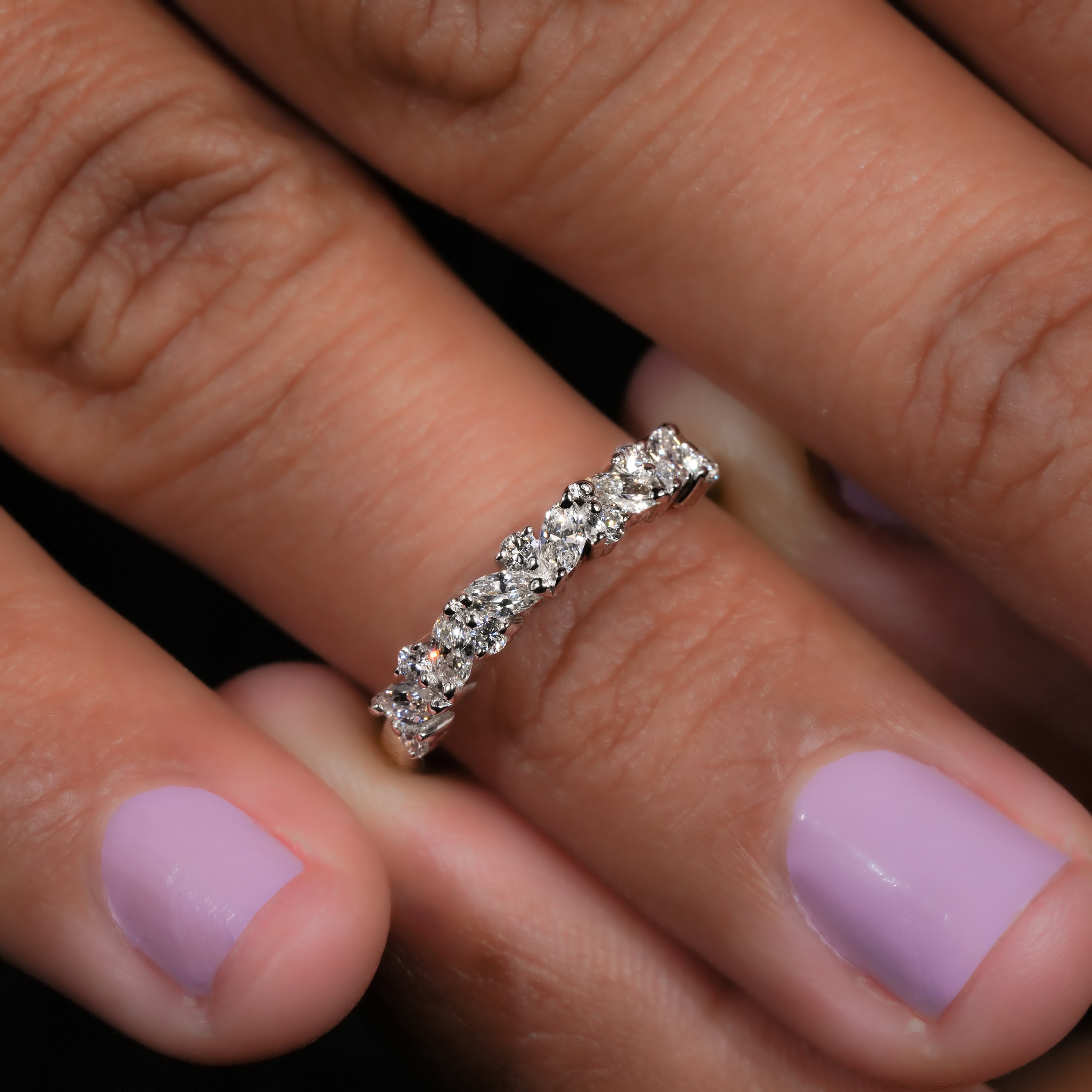 Marquise & Round Cut Lab Grown Diamond Band,half Eternity Wedding Band ...