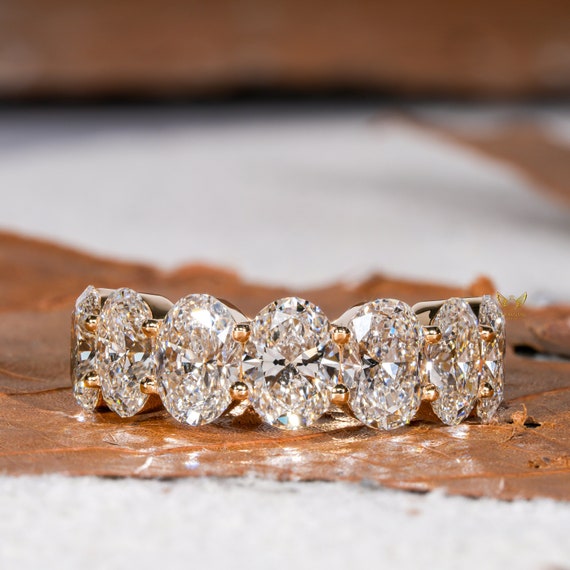 7.00 TCW Oval Labgrown Diamond Ring,7 Stone Half Eternity Wedding Band,Anniversary Ring for Women,Matching Band for Engagement Ring
