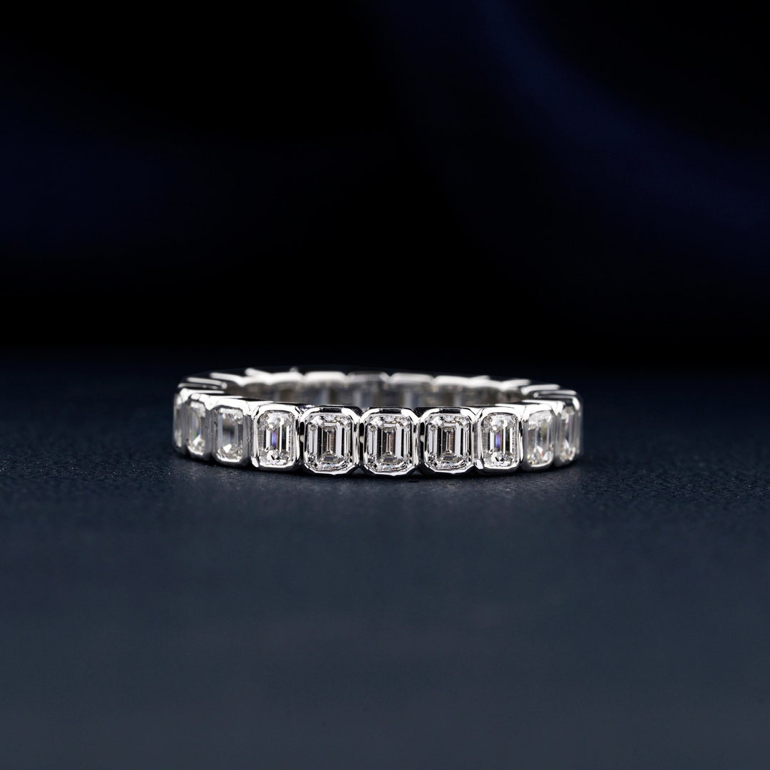Emerald Cut Lab Grown Diamond Eternity Band, Bezel Set Wedding Ring - Etsy