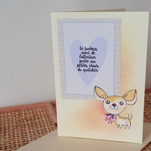 Biglietto, felicità, piccole cose di tutti i giorni, cane, carino, tonalità pastello, cuore, giallo, timbro parma, compleanno, festa, fatto a mano