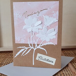 Carte félicitations mariage, bouquet fleurs blanches, fait main.