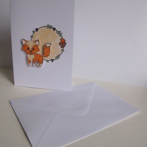 Carte renard, nature, couronne coeur, pastel