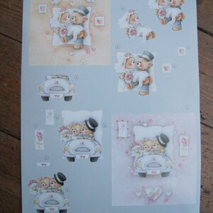 Planche, fiche, feuille  images 3D Pickup à découper pour vos créations de  carterie mariage  couple oursons