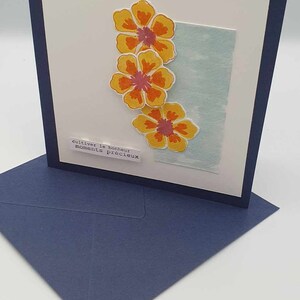 Carte fleurs 3d tampon colorisé "cultiver le bonheur moments précieux " toutes occasions