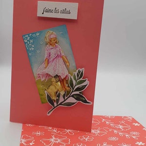 Carte jeune fille et son chien en 3d " j’aime les câlins"
