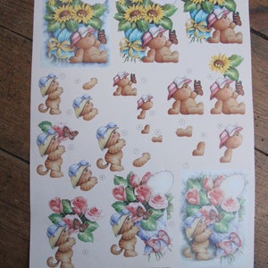Planche, fiche, feuille  images 3d  pour vos créations de carterie scrapbooking ourson chaton fleurs