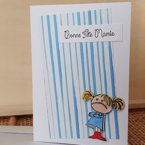 Bonne fête mamie, carte voeux, petite fille espiègle,drôle. Création.