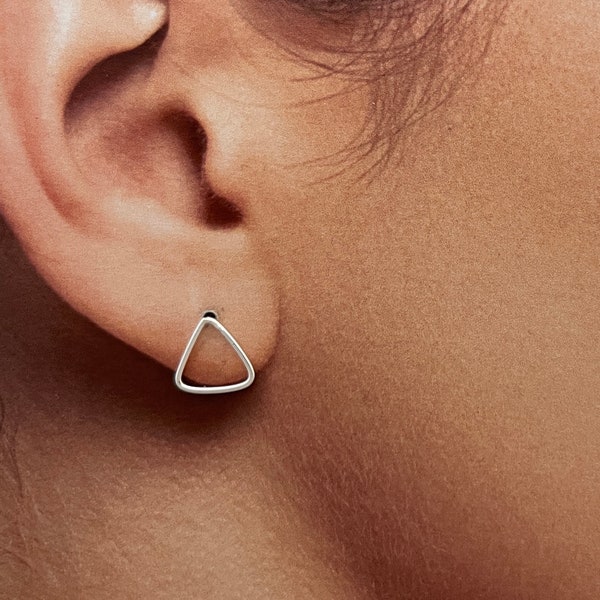 Sterling Silver WIRE TRIANGLE Earrings-Sterling Silver Triangle Earrings-Silver Double Triangle Stud Earrings-Polished