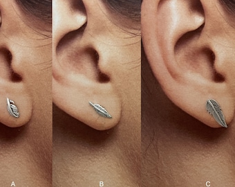 Sterling Silver FEATHER Earrings-925 Sterling Silver FEATHER STUD Earrings-Silver Feather Earrings-Oxidized-High Polished