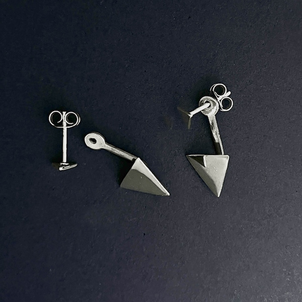 Sterling Silver Triangle Earrings-Sterling Silver Triangle Earrings-Silver Double Triangle Stud Earrings-Polished-Buy One Enjoy Three Styles