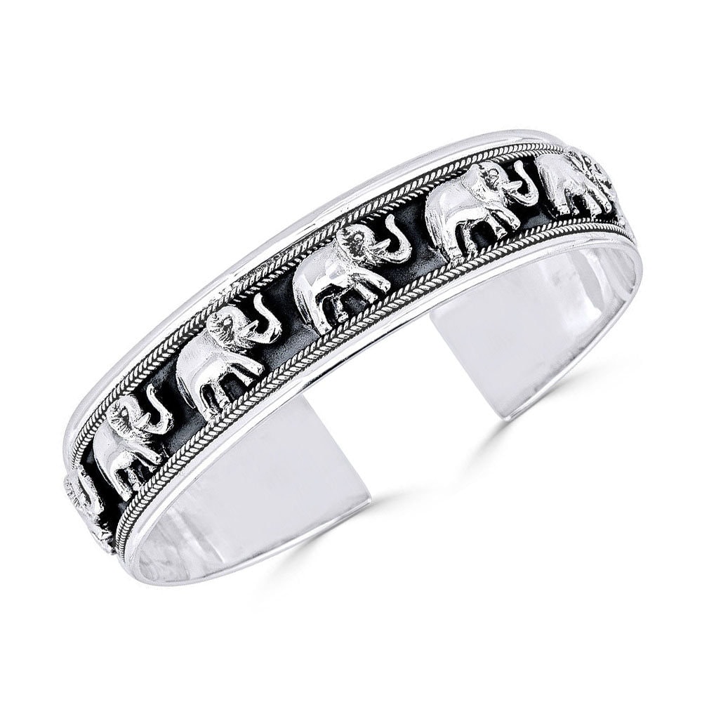 Solid Silver ELEPHANT Rounded Cuff Bracelet-Solid 925 Sterling Silver Elephant Cuff Bracelet-Solid Sterling Silver Rounded ELEPHANT Cuff