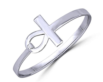 ANKH Key of Life Charm Cuff Bangle Cuff Bangle Bracelet-Solid 925 Sterling Silver ANKH Cuff Bangle Bracelet