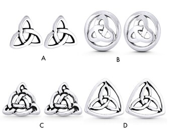 Sterling Silver Trinity-Knot Stud Earrings-Sterling Silver TRIQUETRA  STUD Earrings-925 Silver Celtic Knot Earrings-Oxidized-Polished