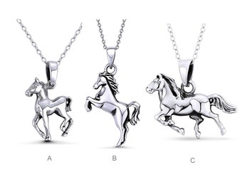 Horse Pendant-Animal Pendant-Oxidized .925 Sterling Silver Pendant-Baby Horse Pendant-Rearing Mustang Pendant-Galloping Stallion Pendant