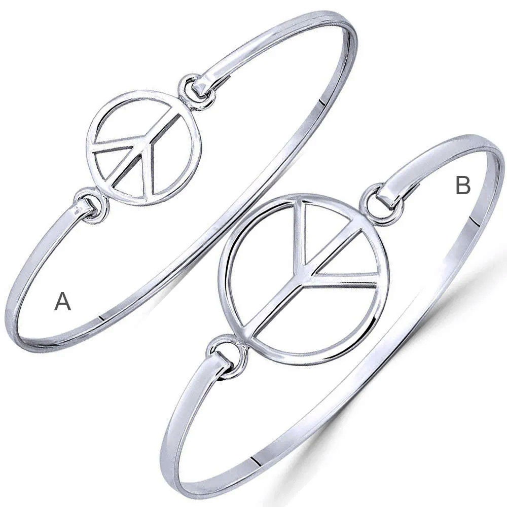 Sterling Silver Peace Sign Beaded Stretch Bracelet - Handmade Elastic Bangle - View #4