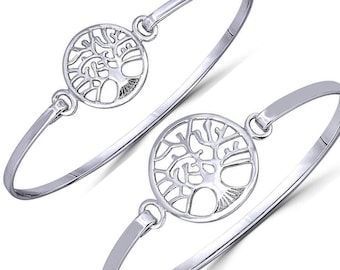 TREE OF LIFE Bangle Bracelet-Solid 925 Sterling Silver Bangle Bracelet