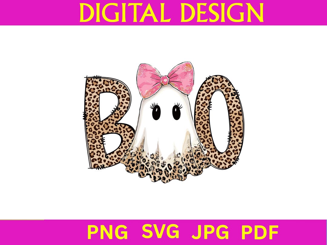 Preppy Ghost Boo PNG, Leopard Spooky Coquette PNG, Leopard Ghost PNG ...