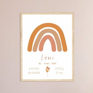 Regenbogen Poster Personalisiert im Boho Stil | Namensposter Geschenk zur Geburt | Geburtsposter | Kinderzimmerdeko für Junge und Mädchen |