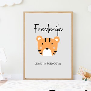 Kinderzimmer Poster mit Geburtsdaten und Skandinavische Tiermotiven, Geburtsposter, Geschenk zur Geburt, Personalisierte Kinderzimmerbilder