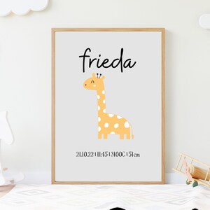 Kinderzimmer Poster mit Geburtsdaten und Skandinavische Tiermotiven, Geburtsposter, Geschenk zur Geburt, Personalisierte Kinderzimmerbilder