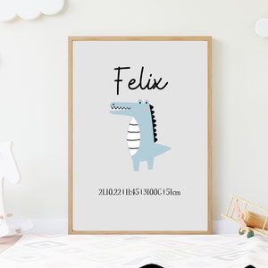 Kinderzimmer Poster mit Geburtsdaten und Skandinavische Tiermotiven, Geburtsposter, Geschenk zur Geburt, Personalisierte Kinderzimmerbilder