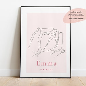 Mutterhände und Babyfüße Personalisiert | Geschenk für meine Frau zu Muttertag | Geschenk zur Geburt von Baby mit Geburtsdaten