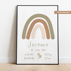Regenbogen Poster Personalisiert im Boho Stil | Namensposter Geschenk zur Geburt | Geburtsposter | Kinderzimmerdeko für Junge und Mädchen |
