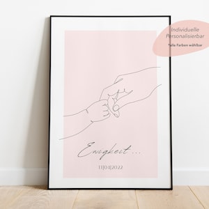 Hand in Hand Personalisiertes Geburtsposter | Geschenk für meine Frau zu Muttertag | Geschenk zur Geburt von Baby mit Geburtsdaten