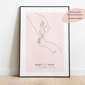 Hand in Hand Personalisiertes Geburtsposter | Geschenk für meine Frau zu Muttertag | Geschenk zur Geburt von Baby mit Geburtsdaten