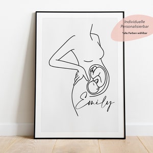 Schwangerschaftsposter "LINE ART" | Geschenk zur Schwangerschaft | Geschenk zur Geburt von Baby mit Geburtsdaten