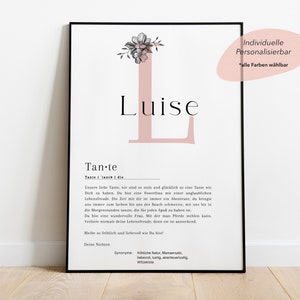Personalisiertes Buchstabenposter für deine Lieblings- Tante | Namensposter mit Individuellen Text und Namen für deinen Lieblingsmenschen