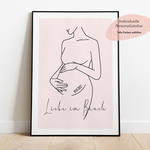 Personalisiertes Line Art Poster zur Schwangerschaft | Geschenk für meine Frau zu Muttertag | Geschenk zur Geburt von Baby mit Geburtsdaten