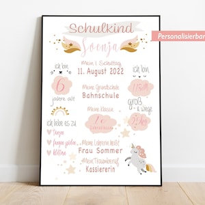 Tablero de inscripción escolar "unicornio", inicio de escuela de tablero de hitos, 1er día de clases, regalo escolar, inscripción de regalo personalizado