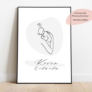 Line Art Poster zur Schwangerschaft Personalisiert | Mutter und Kind Poster | Hebamme Geschenk