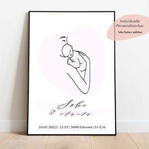 Personalisiertes Line Art Poster zur Schwangerschaft | Geschenk für meine Frau zu Muttertag | Geschenk zur Geburt von Baby mit Geburtsdaten