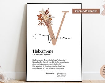 Midwife Gift Thank You Poster, Personalized Gift Midwife, Gift for Midwife with Letter and Name, Eucalyptus, Autumn