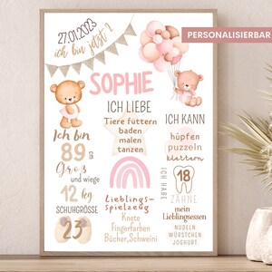 Birth board, milestone board teddy, 1st, 2nd, 3rd, 4th, 5th, 6th, birthday, birth poster, birth announcement, birth dates, children's room pictures