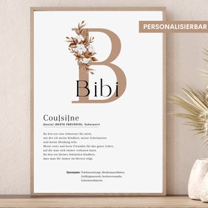 Definition "COUSINE" Poster | Geschenk Cousine | Geburtstagsgeschenk Lieblingsmensch | Herzensmensch|Buchstabenposter Cousine Personalisiert