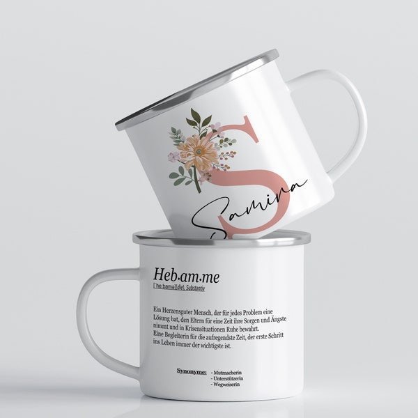 Hebamme Geschenk Dankeschön Tasse, Personalisiertes Geschenk Hebamme, Geschenk für Hebamme  mit Buchstabe und Name, Eucalyptus