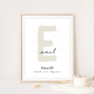 Geburtsposter, Namensposter - personalisiert Name mit Geburtsdaten, Geschenk zur Geburt für Eltern Baby Mama und Papa, Taufe, Kinderzimmer