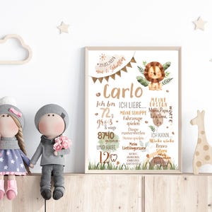 Tablero de hitos de bebé safari personalizado | Póster de bebé león | Regalo para bebé | Póster con fecha de nacimiento | Decoración infantil safari imagen 4