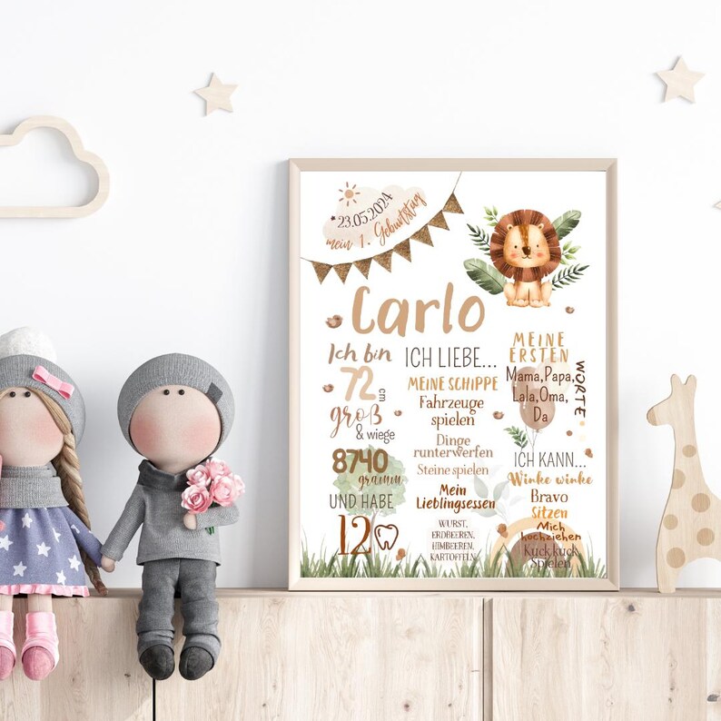 Tablero de hitos de bebé safari personalizado | Póster de bebé león | Regalo para bebé | Póster con fecha de nacimiento | Decoración infantil safari imagen 4