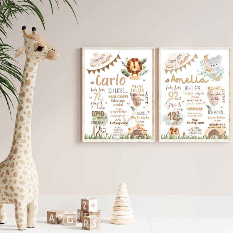 Tablero de hitos de bebé safari personalizado | Póster de bebé león | Regalo para bebé | Póster con fecha de nacimiento | Decoración infantil safari imagen 3