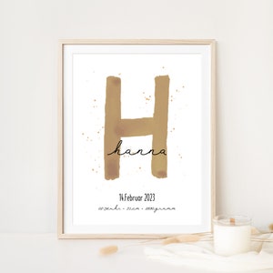 Geburtsposter, Namensposter - personalisiert Name mit Geburtsdaten, Geschenk zur Geburt für Eltern Baby Mama und Papa, Taufe, Kinderzimmer
