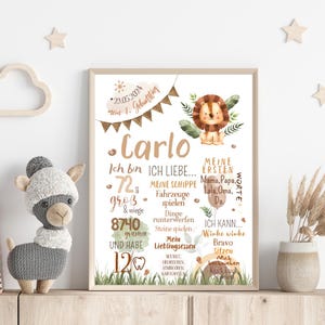 Tablero de hitos de bebé safari personalizado | Póster de bebé león | Regalo para bebé | Póster con fecha de nacimiento | Decoración infantil safari imagen 2